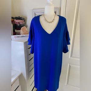 Nwt ABS collection sz xl royal blue shift dress lined ruffled sleeve 0374